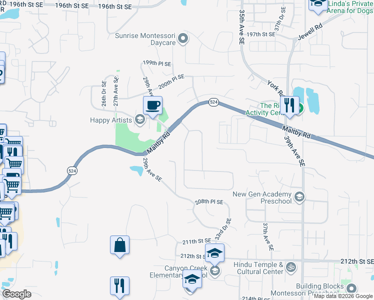 map of restaurants, bars, coffee shops, grocery stores, and more near 20412 32nd Drive Southeast in Bothell
