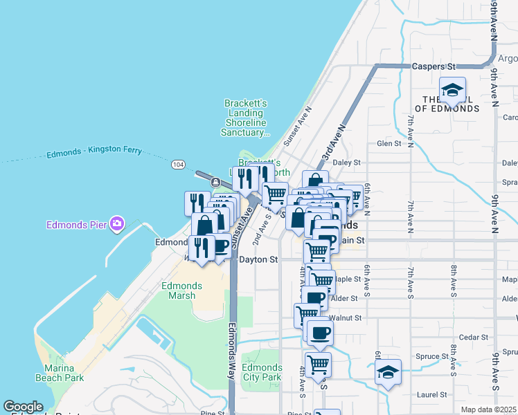 map of restaurants, bars, coffee shops, grocery stores, and more near in Edmonds