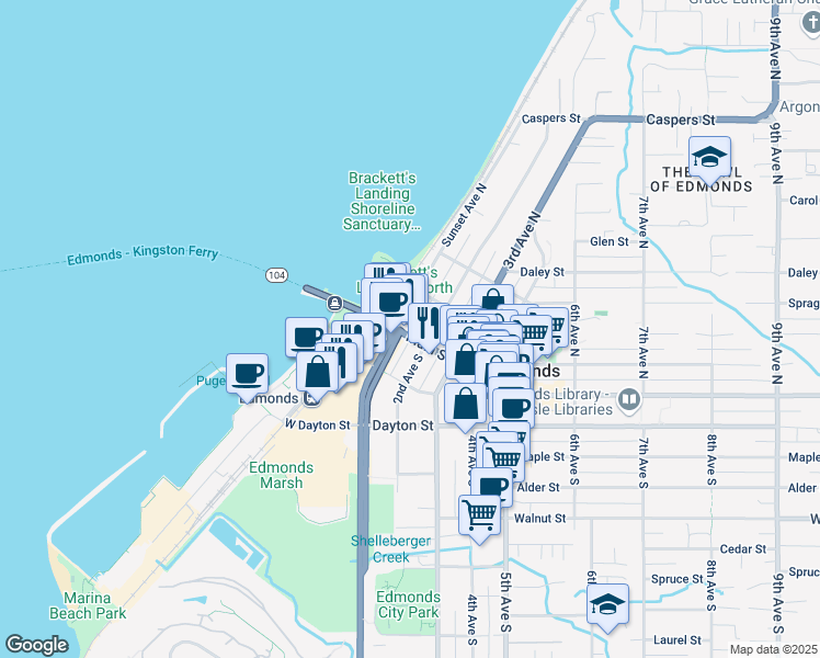 map of restaurants, bars, coffee shops, grocery stores, and more near in Edmonds
