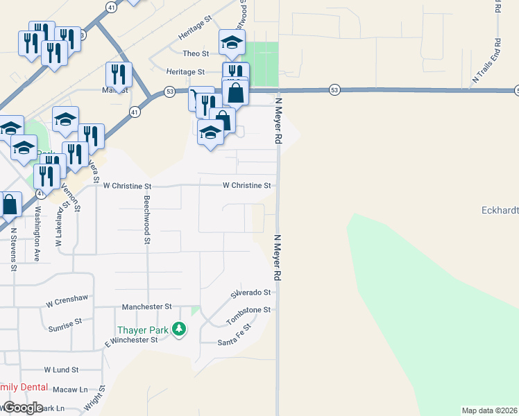 map of restaurants, bars, coffee shops, grocery stores, and more near 6516 Christine Street in Rathdrum