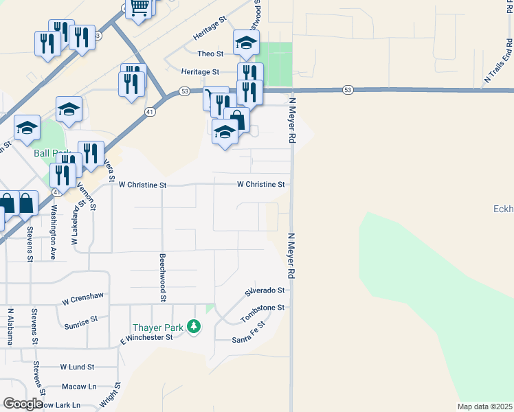 map of restaurants, bars, coffee shops, grocery stores, and more near 6516 Christine Street in Rathdrum