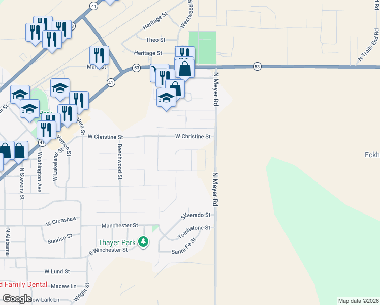 map of restaurants, bars, coffee shops, grocery stores, and more near 6516 Christine Street in Rathdrum