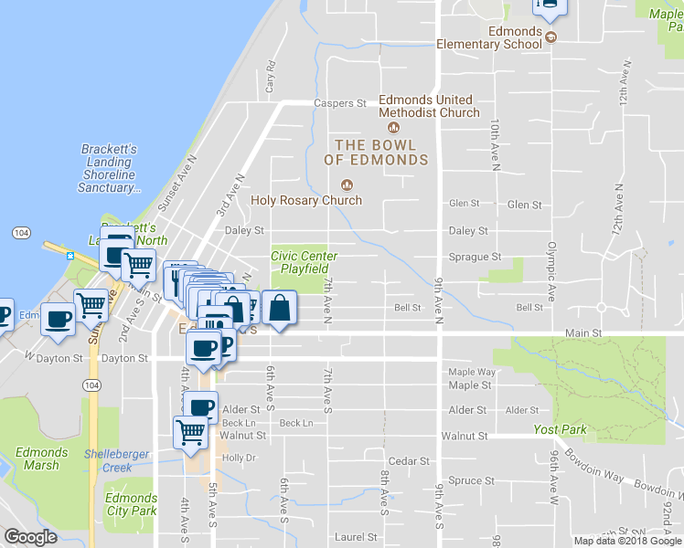 map of restaurants, bars, coffee shops, grocery stores, and more near 723 Edmonds St in Edmonds