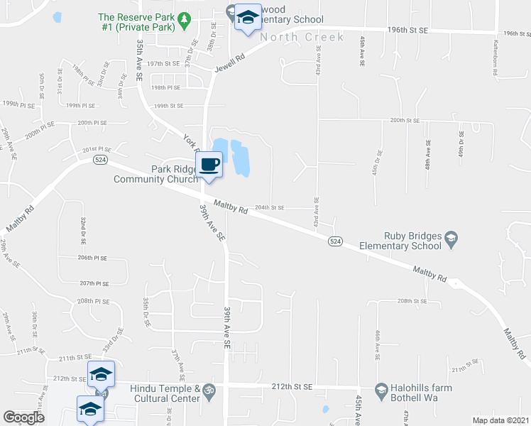 map of restaurants, bars, coffee shops, grocery stores, and more near 4022 204th Street Southeast in Bothell