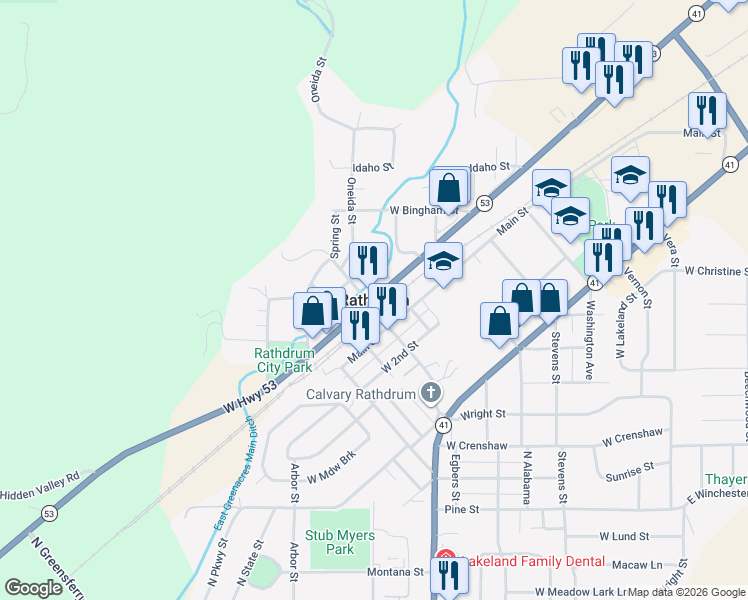 map of restaurants, bars, coffee shops, grocery stores, and more near in Rathdrum