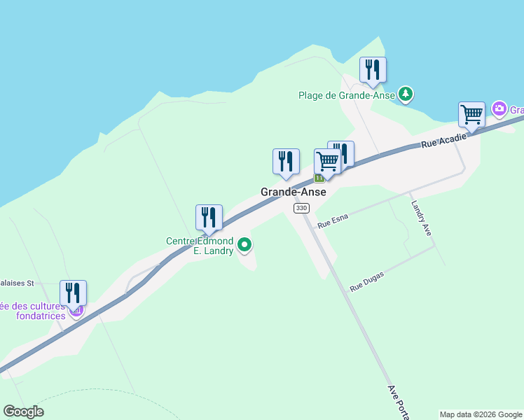 map of restaurants, bars, coffee shops, grocery stores, and more near 291 New Brunswick 11 in Grande-Anse