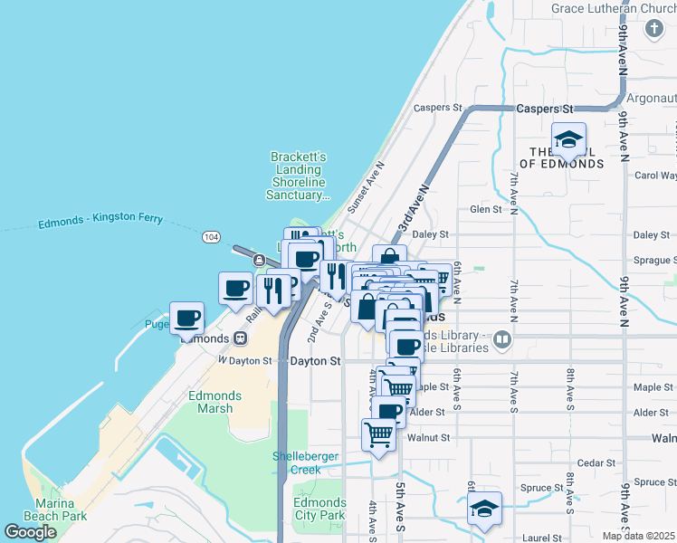 map of restaurants, bars, coffee shops, grocery stores, and more near 125 2nd Avenue South in Edmonds