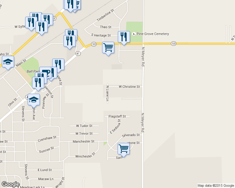 map of restaurants, bars, coffee shops, grocery stores, and more near 15511 North Meyer Road in Rathdrum