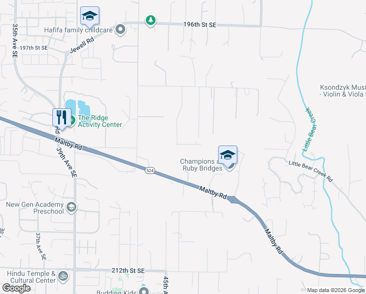 map of restaurants, bars, coffee shops, grocery stores, and more near 20327 45th Drive Southeast in Bothell