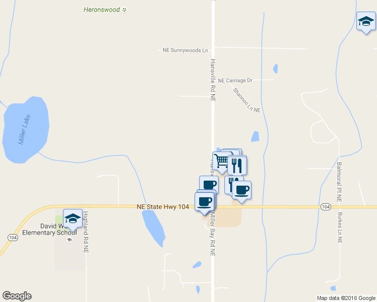map of restaurants, bars, coffee shops, grocery stores, and more near 27621 Hansville Road Northeast in Kingston
