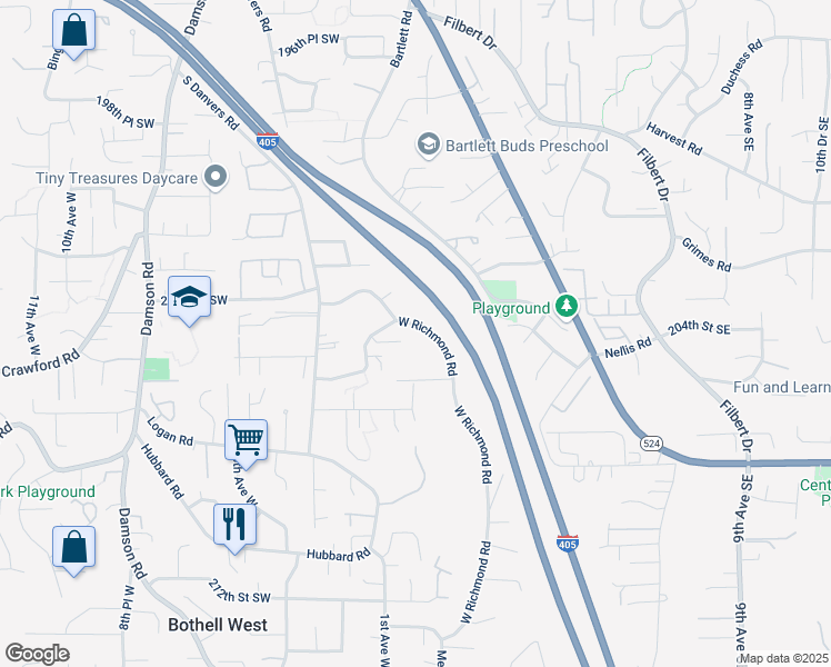 map of restaurants, bars, coffee shops, grocery stores, and more near 20408 West Richmond Road in Bothell