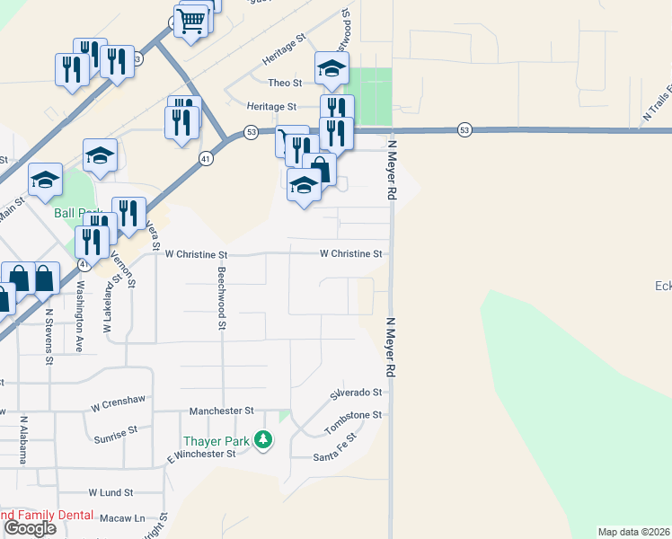 map of restaurants, bars, coffee shops, grocery stores, and more near 15511 North Meyer Road in Rathdrum