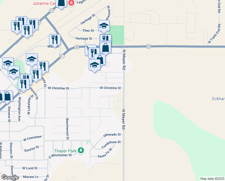 map of restaurants, bars, coffee shops, grocery stores, and more near 6516 Christine Street in Rathdrum