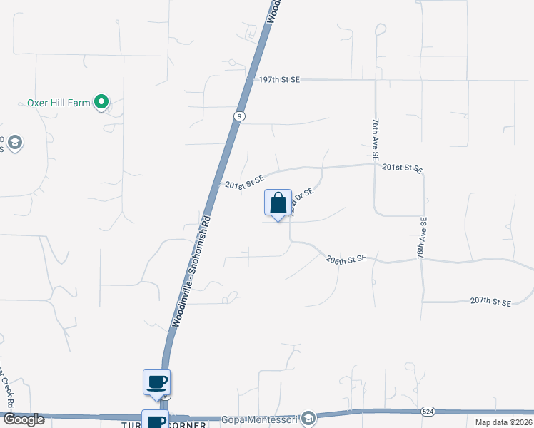 map of restaurants, bars, coffee shops, grocery stores, and more near 7104 203rd Street Southeast in Snohomish