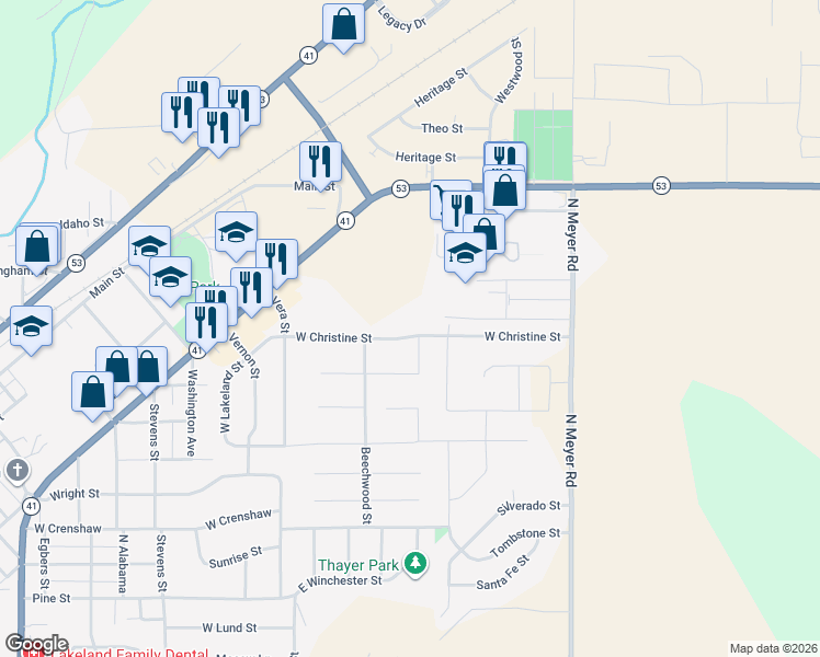 map of restaurants, bars, coffee shops, grocery stores, and more near 6861 Christine Street in Rathdrum