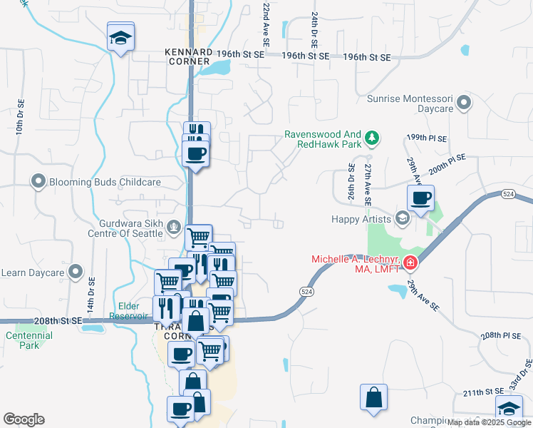 map of restaurants, bars, coffee shops, grocery stores, and more near 20225 Bothell Everett Highway in Bothell