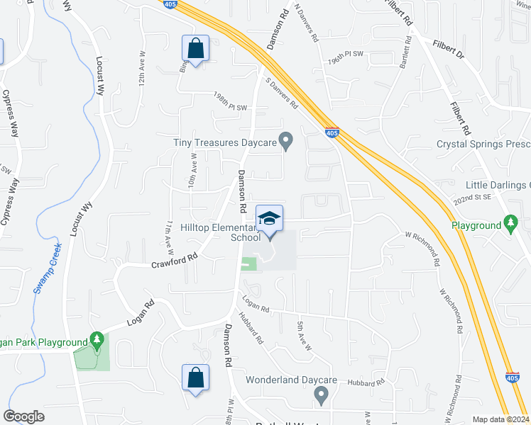 map of restaurants, bars, coffee shops, grocery stores, and more near 20308 7th Avenue West in Lynnwood