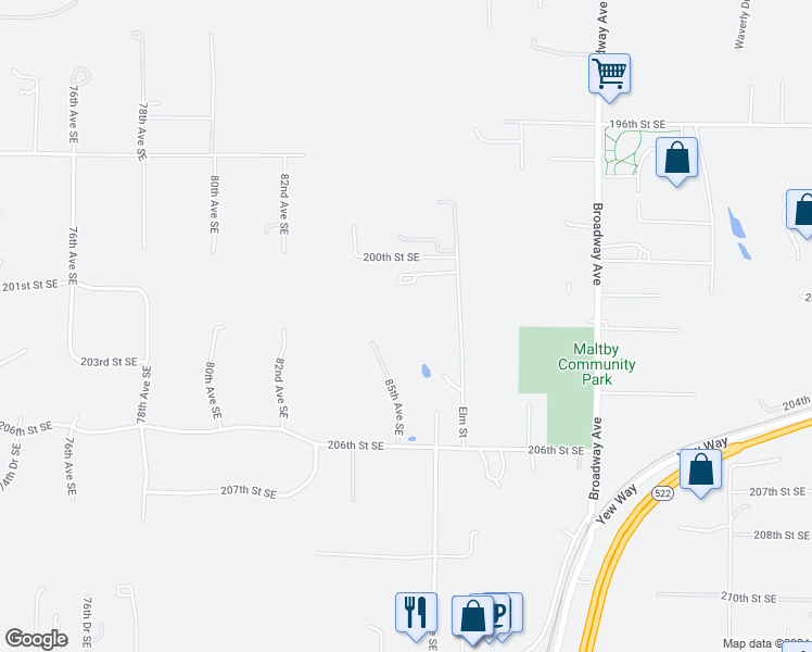 map of restaurants, bars, coffee shops, grocery stores, and more near 20302 87th Avenue Southeast in Snohomish