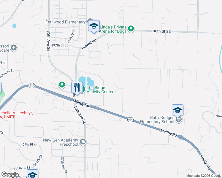 map of restaurants, bars, coffee shops, grocery stores, and more near 20210 42nd Drive Southeast in Bothell