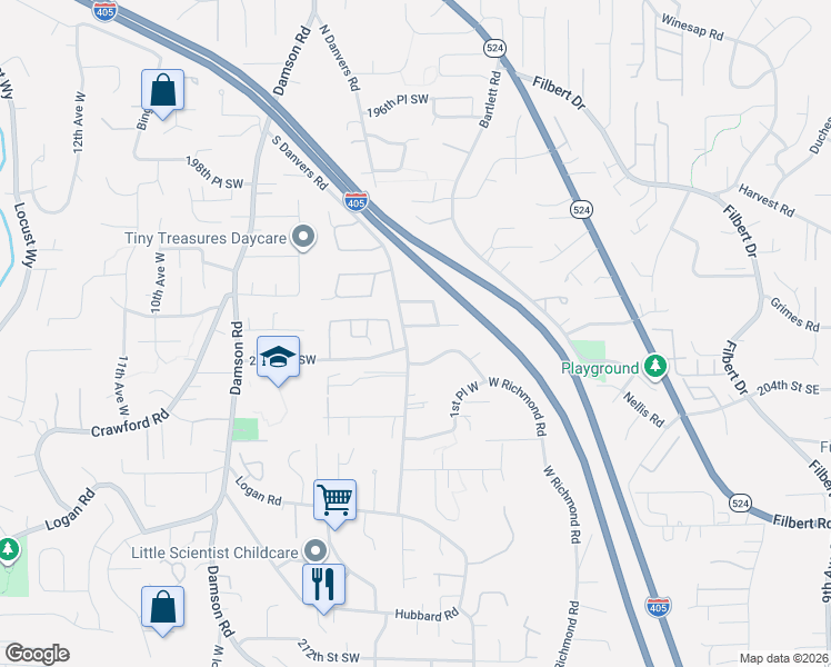 map of restaurants, bars, coffee shops, grocery stores, and more near 226 202nd Place Southwest in Bothell