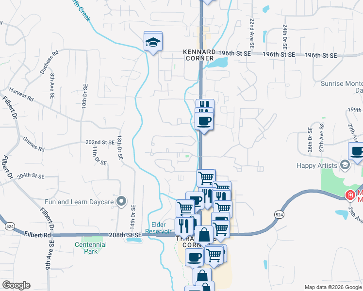 map of restaurants, bars, coffee shops, grocery stores, and more near 20226 19th Drive Southeast in Bothell