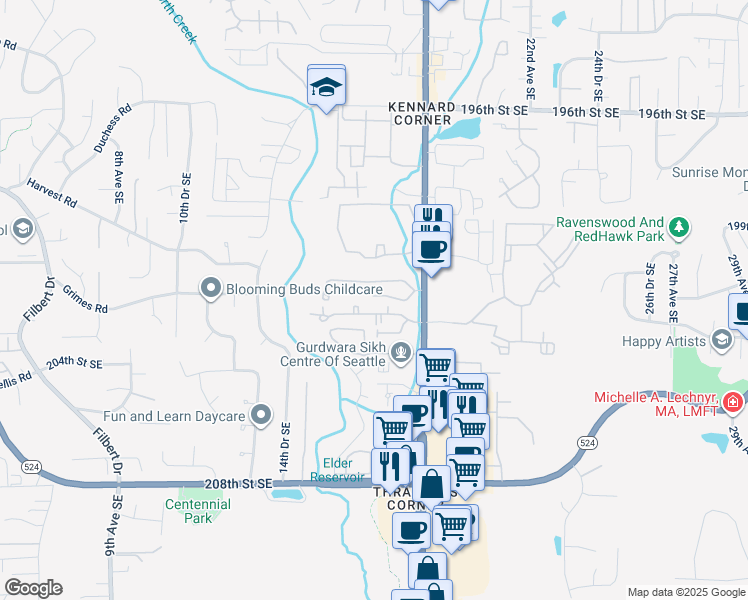 map of restaurants, bars, coffee shops, grocery stores, and more near 20226 19th Drive Southeast in Bothell