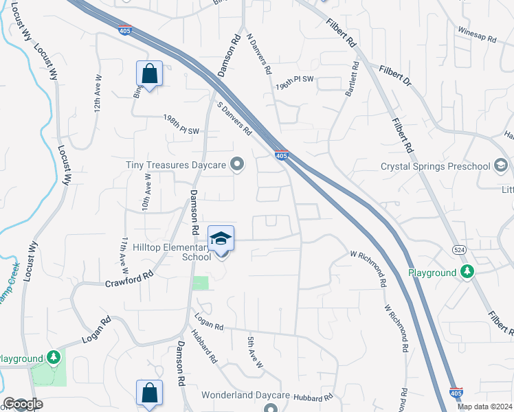 map of restaurants, bars, coffee shops, grocery stores, and more near 425 201st Place Southwest in Lynnwood