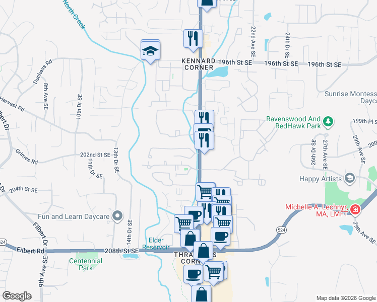map of restaurants, bars, coffee shops, grocery stores, and more near 20104 Bothell Everett Highway in Bothell