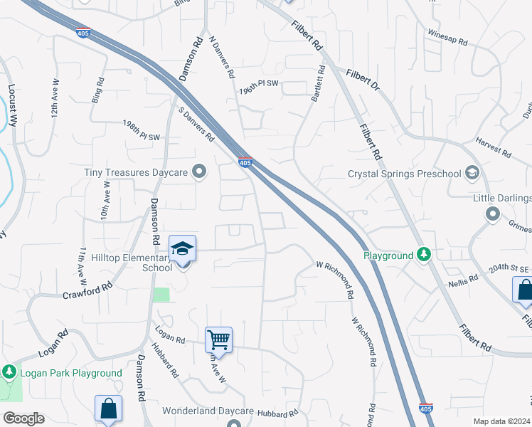 map of restaurants, bars, coffee shops, grocery stores, and more near 213 202nd Street Southwest in Lynnwood