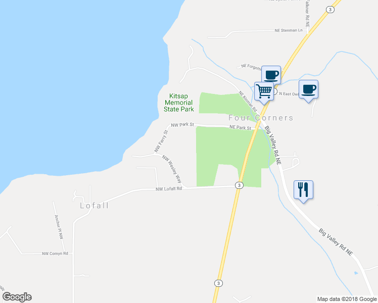 map of restaurants, bars, coffee shops, grocery stores, and more near 111 Northeast Park Street in Poulsbo