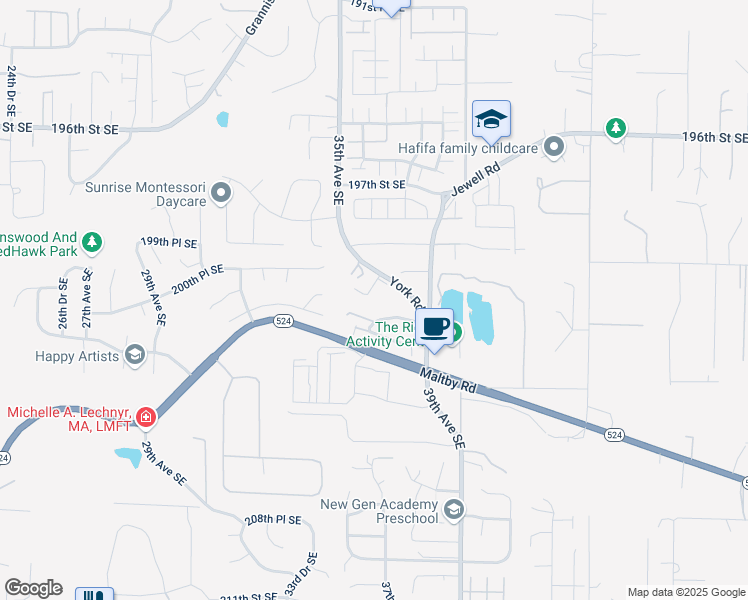 map of restaurants, bars, coffee shops, grocery stores, and more near 3602 200th Place Southeast in Bothell