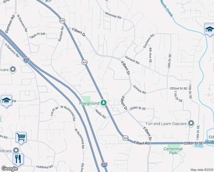 map of restaurants, bars, coffee shops, grocery stores, and more near 20029 3rd Drive Southeast in Bothell
