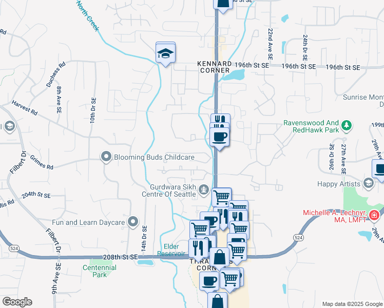 map of restaurants, bars, coffee shops, grocery stores, and more near 1728 201st Place Southeast in Bothell