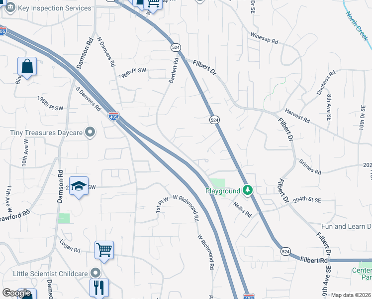 map of restaurants, bars, coffee shops, grocery stores, and more near 12 200th Place Southeast in Bothell