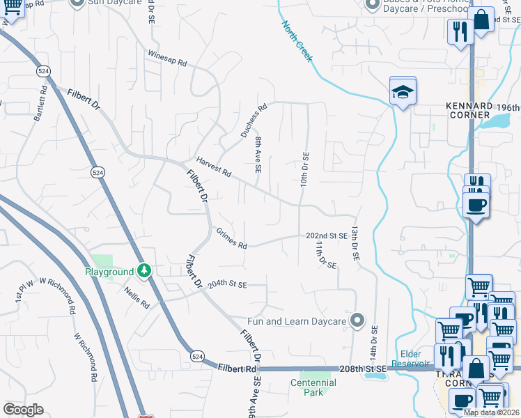 map of restaurants, bars, coffee shops, grocery stores, and more near 815 201st Place Southeast in Bothell