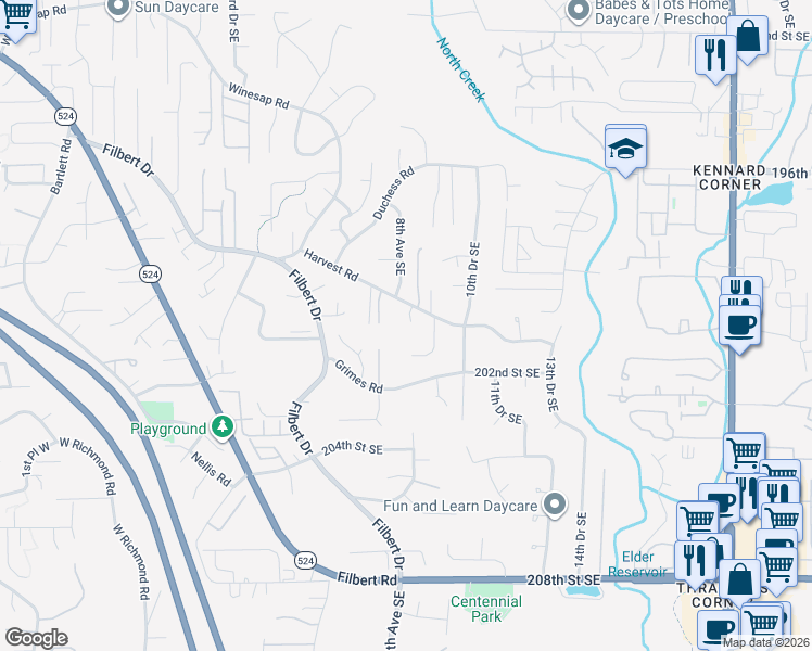 map of restaurants, bars, coffee shops, grocery stores, and more near 815 201st Place Southeast in Bothell