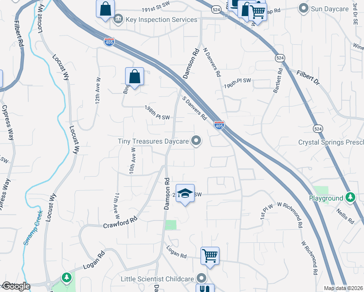 map of restaurants, bars, coffee shops, grocery stores, and more near 632 199th Place Southwest in Lynnwood