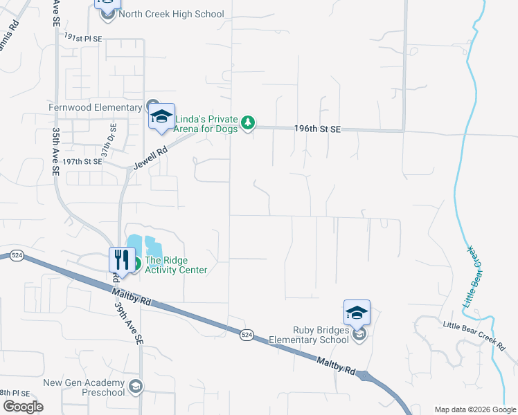 map of restaurants, bars, coffee shops, grocery stores, and more near 19832 45th Avenue Southeast in Bothell
