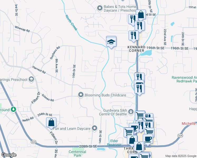 map of restaurants, bars, coffee shops, grocery stores, and more near 19927 13th Drive Southeast in Bothell