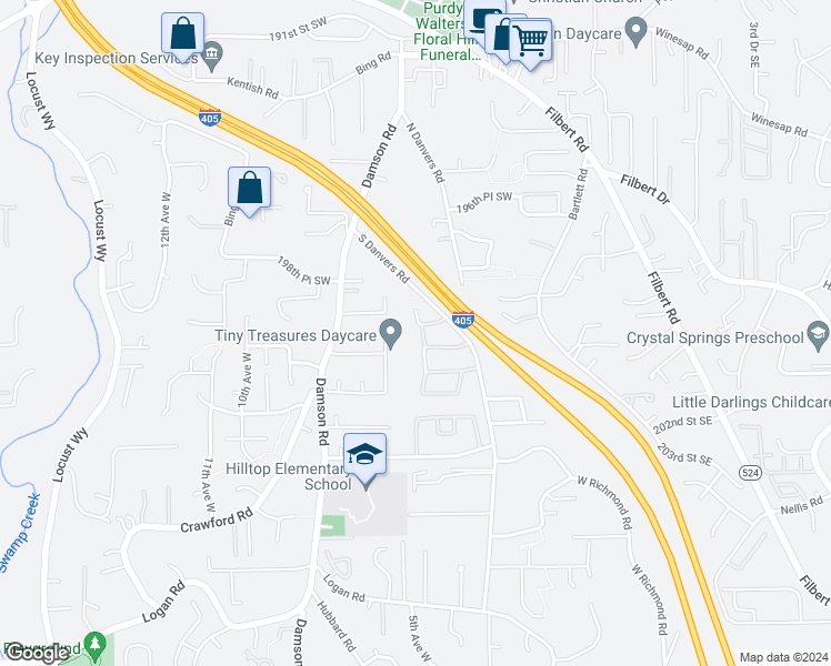 map of restaurants, bars, coffee shops, grocery stores, and more near 19924 5th Avenue West in Lynnwood