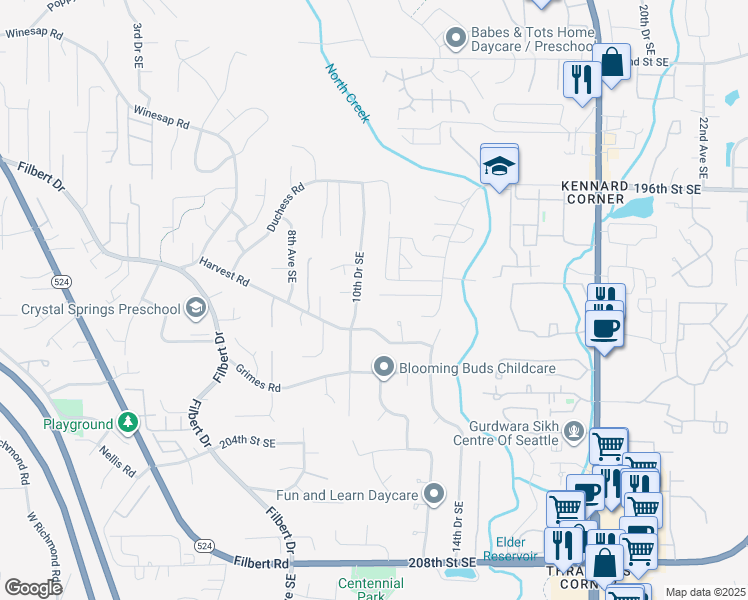 map of restaurants, bars, coffee shops, grocery stores, and more near 19918 13th Drive Southeast in Bothell