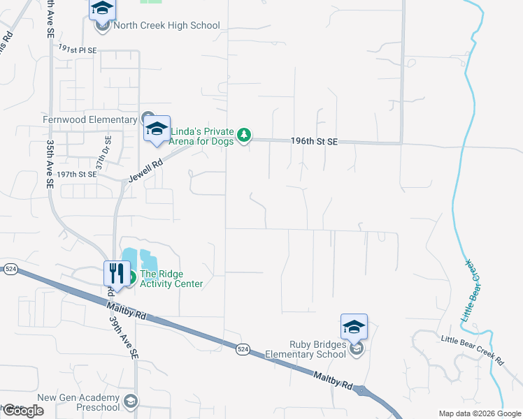 map of restaurants, bars, coffee shops, grocery stores, and more near 19832 45th Avenue Southeast in Bothell