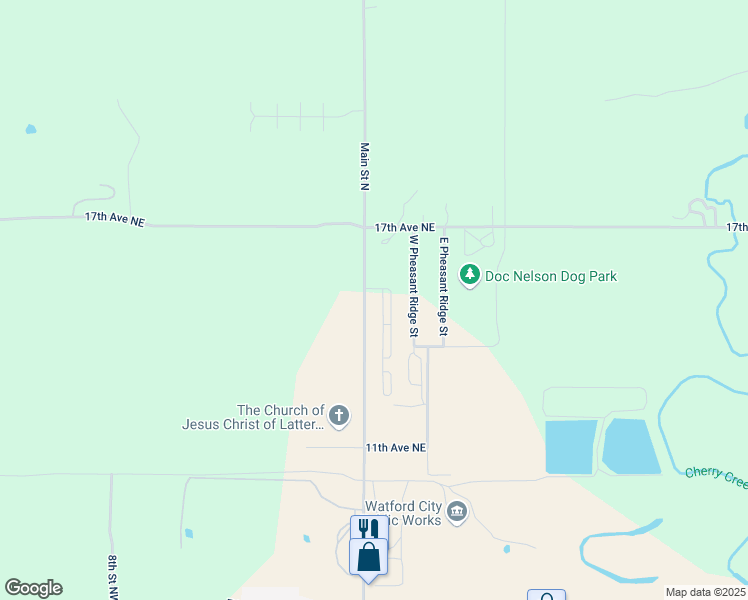 map of restaurants, bars, coffee shops, grocery stores, and more near 1406 Main Street North in Watford City