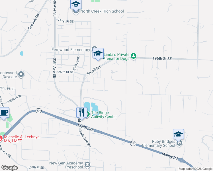 map of restaurants, bars, coffee shops, grocery stores, and more near 19913 40th Drive Southeast in Bothell