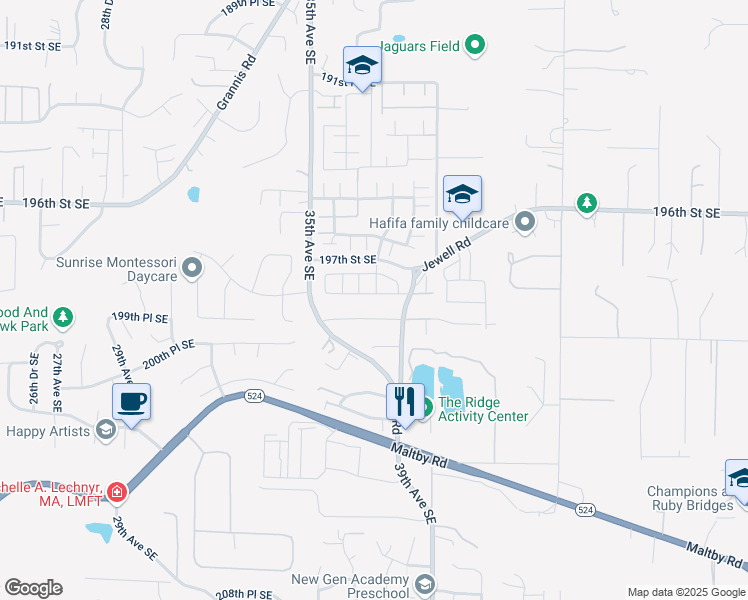 map of restaurants, bars, coffee shops, grocery stores, and more near 3613 199th Street Southeast in Bothell