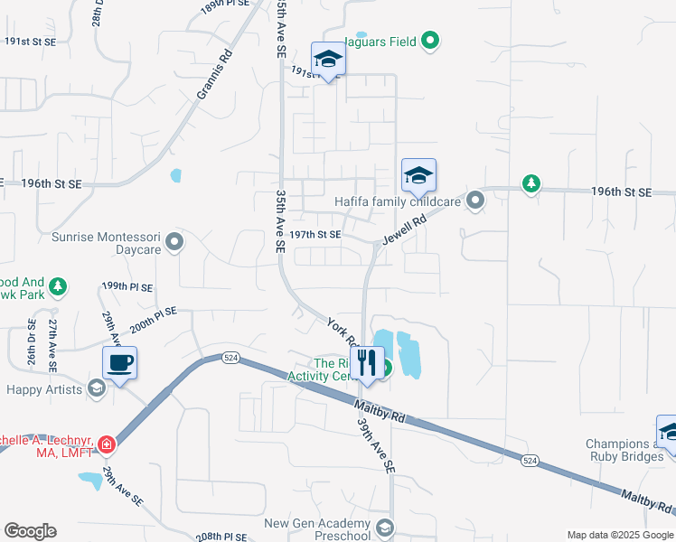 map of restaurants, bars, coffee shops, grocery stores, and more near 3613 199th Street Southeast in Bothell