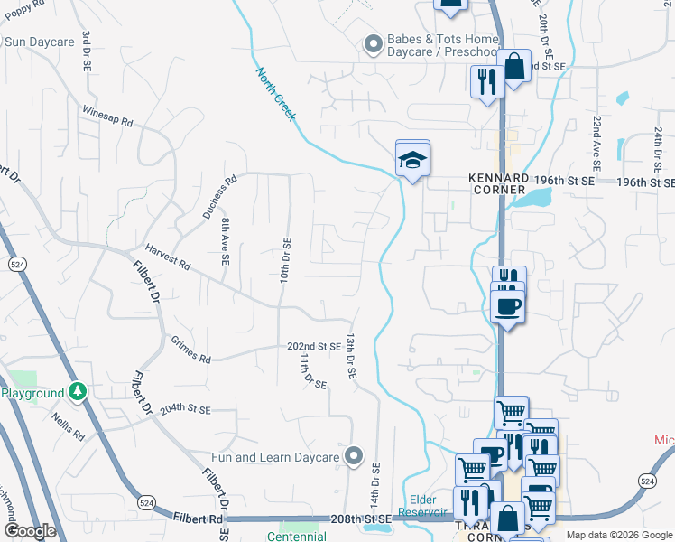 map of restaurants, bars, coffee shops, grocery stores, and more near 19930 13th Drive Southeast in Bothell