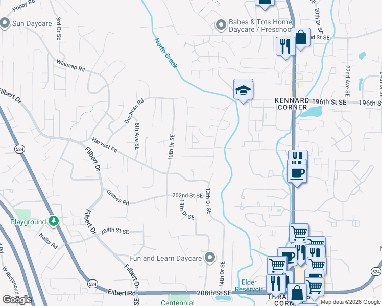 map of restaurants, bars, coffee shops, grocery stores, and more near 19930 13th Drive Southeast in Bothell