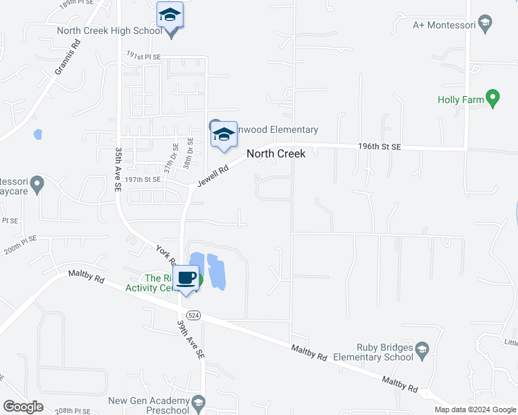 map of restaurants, bars, coffee shops, grocery stores, and more near 19828 43rd Avenue Southeast in Bothell