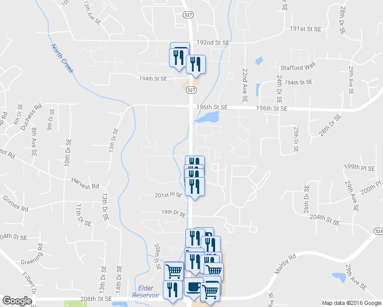 map of restaurants, bars, coffee shops, grocery stores, and more near 19928 Bothell Everett Highway in Bothell